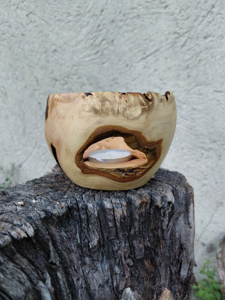 Photophore artisanal Photophore décoratif en bois naturel