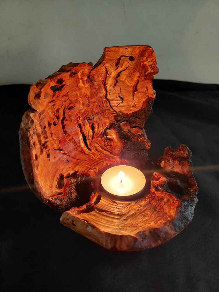 Porte-bougie en bois Porte-bougie artisanal en bois naturel