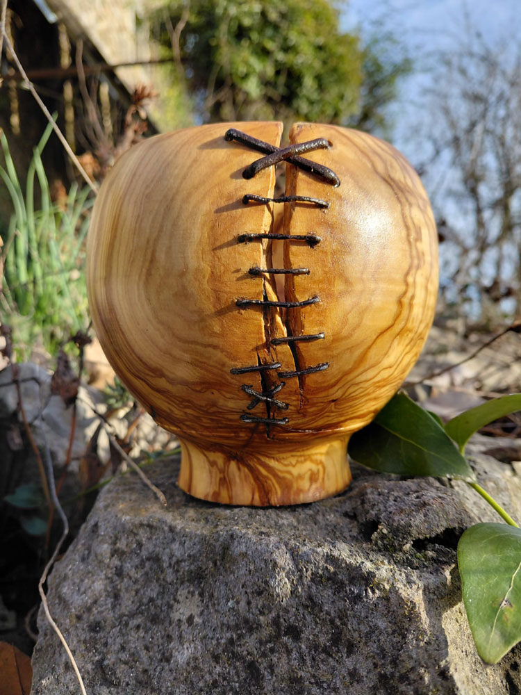 Pot artisanal en bois Pot décoratif en bois avec couture décorative